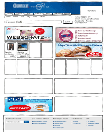 Example prototype of an alternate start page for an online shop